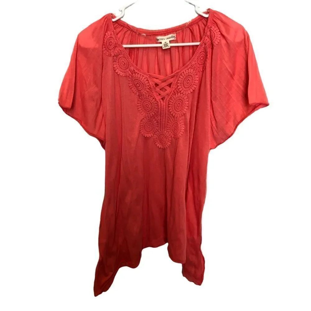 New York Laundry short sleeve blouse Asymmetrical Coral 2X new without tag